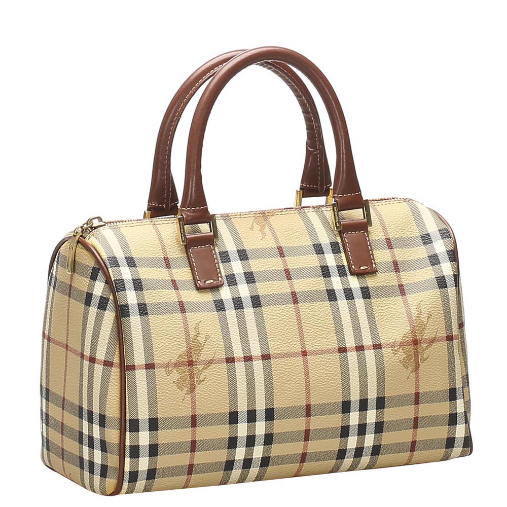 

Burberry Multicolor Check Canvas/Leather Haymarket Boston Bag, Beige