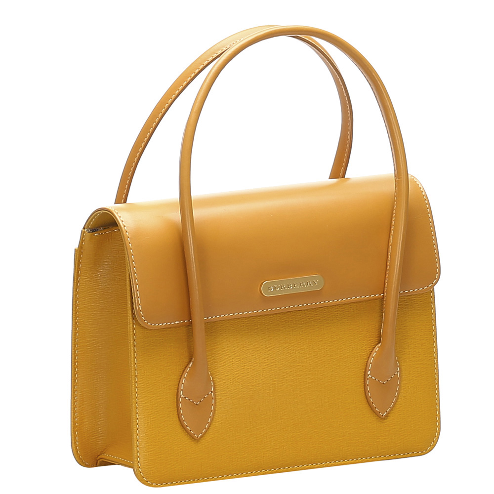 

Burberry Yellow/Brown Leather Top Handle Bag