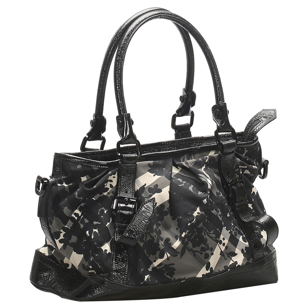 

Burberry Black/Grey Check Canvas and Leather Satchel Bag