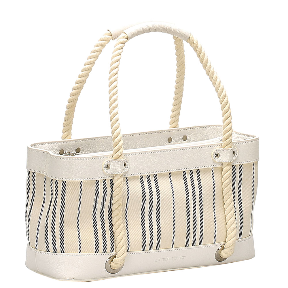

Burberry White Canvas Vintage Top Handle Bag, Multicolor