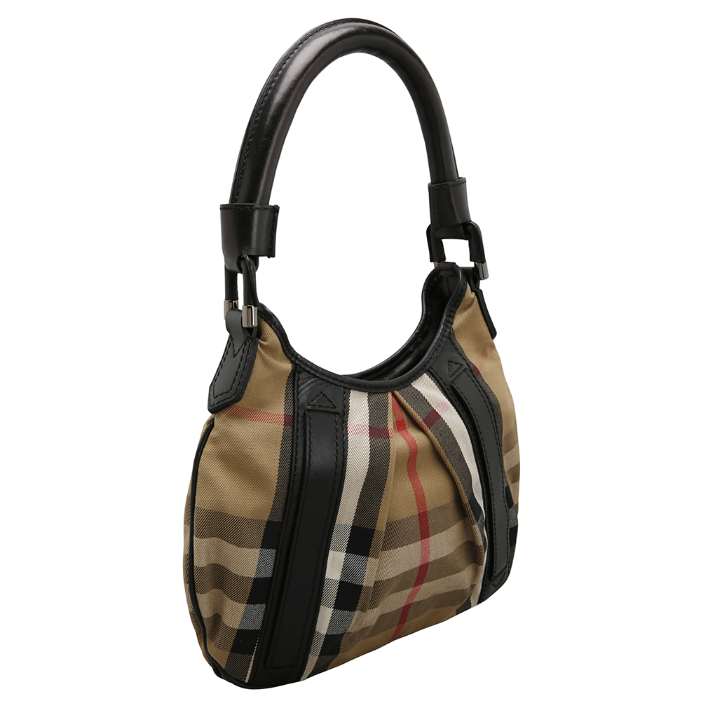 

Burberry Beige/Camel House Check Canvas and Black Leather Phoebe Hobo bag