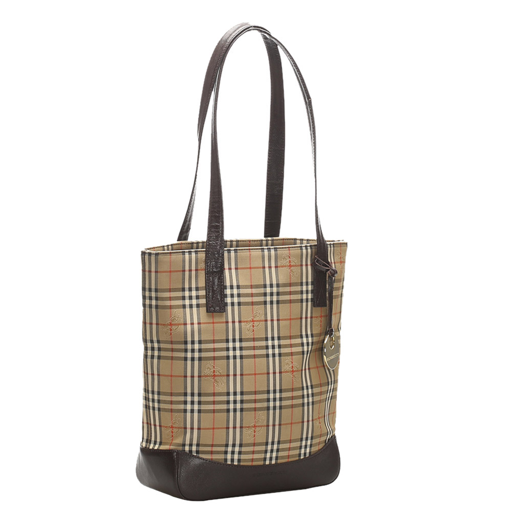 

Burberry Multicolor Haymarket Check Canvas Tote Bag, Beige