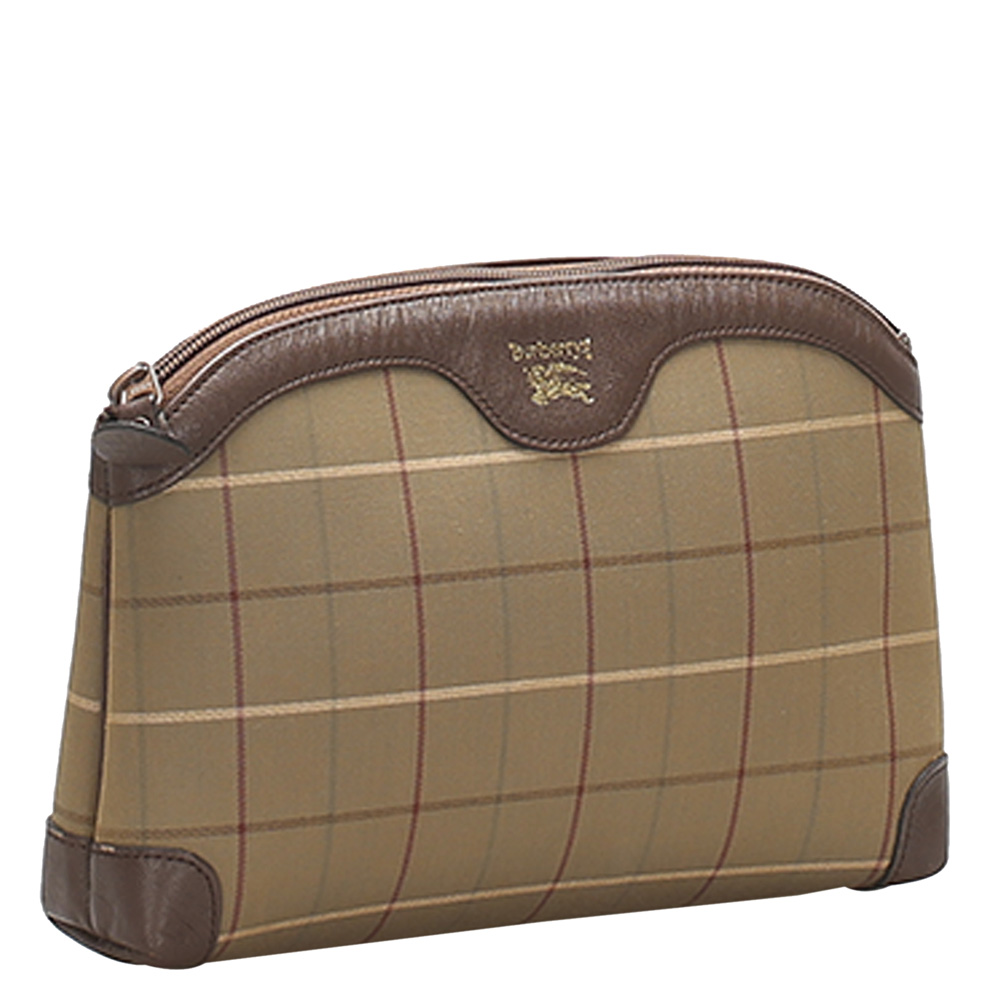 

Burberry Brown Plaid Canvas Clutch Bag, Beige