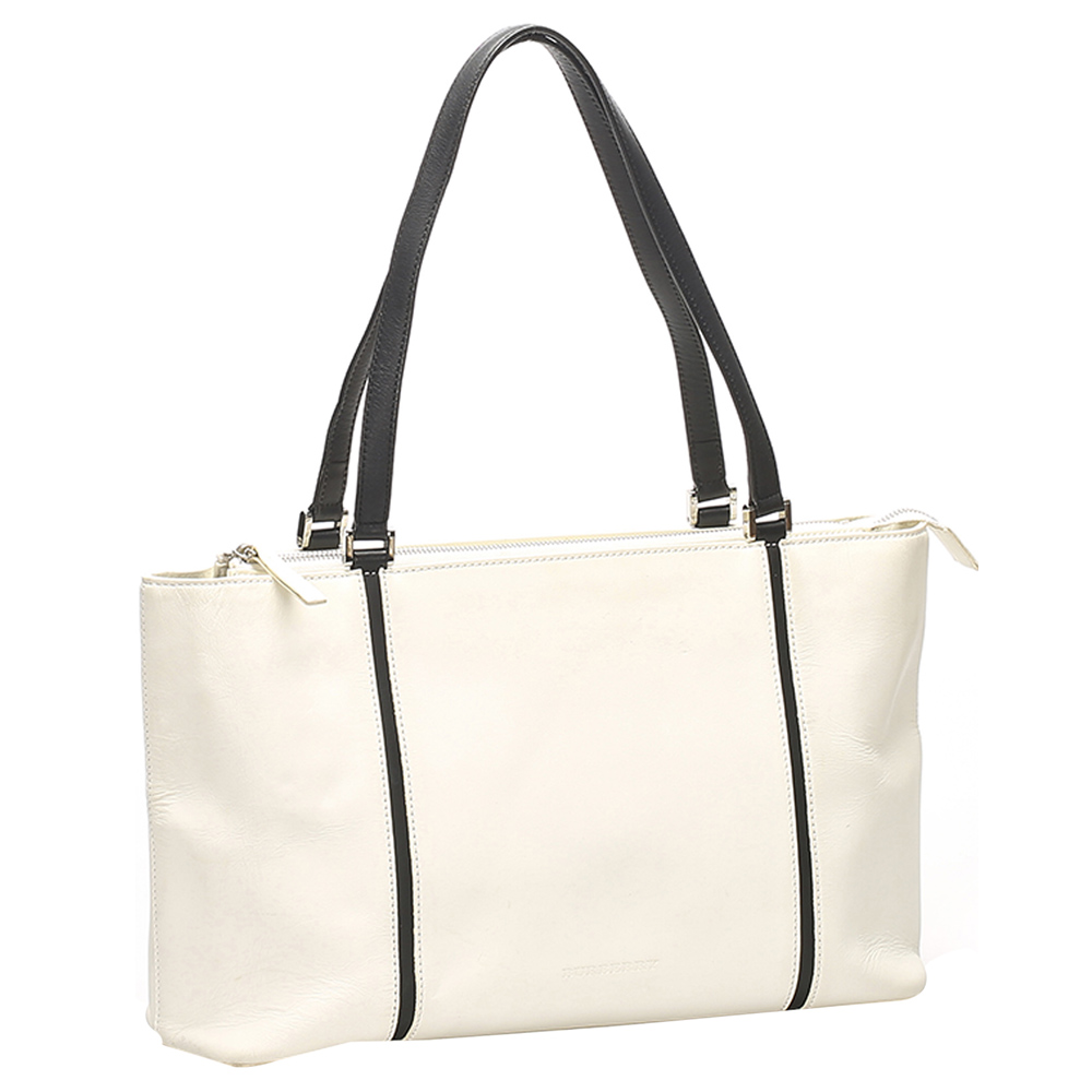 

Burberry White Leather Tote Bag, Black