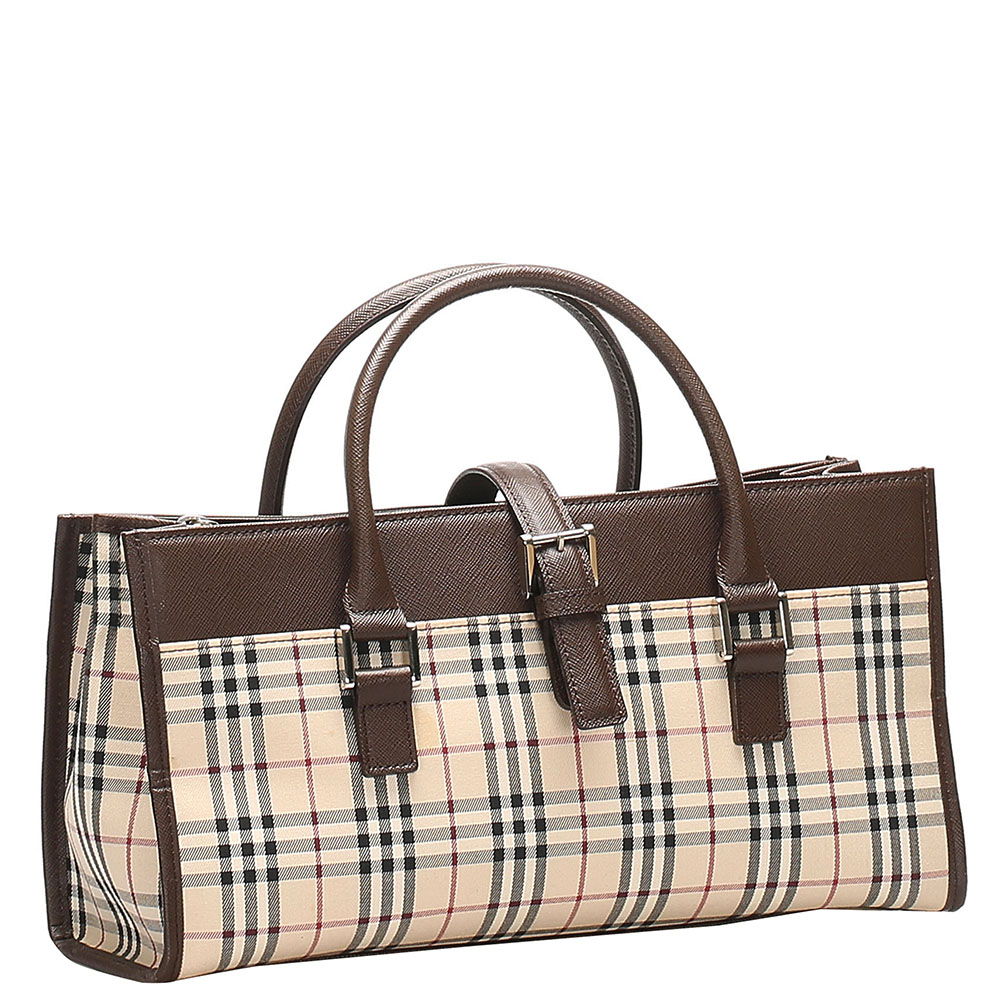 

Burberry Brown House Check Canvas Satchel, Beige