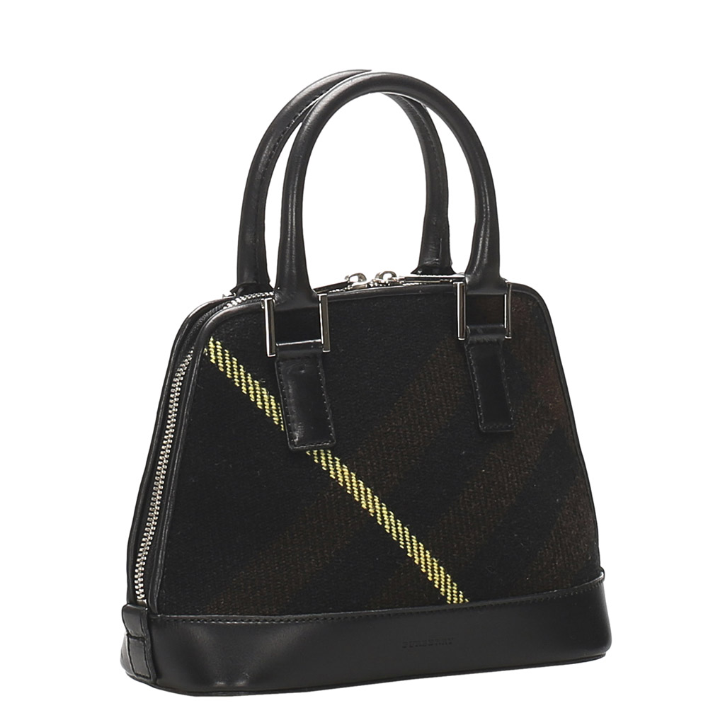 

Burberry Black Plaid Wool Satchel