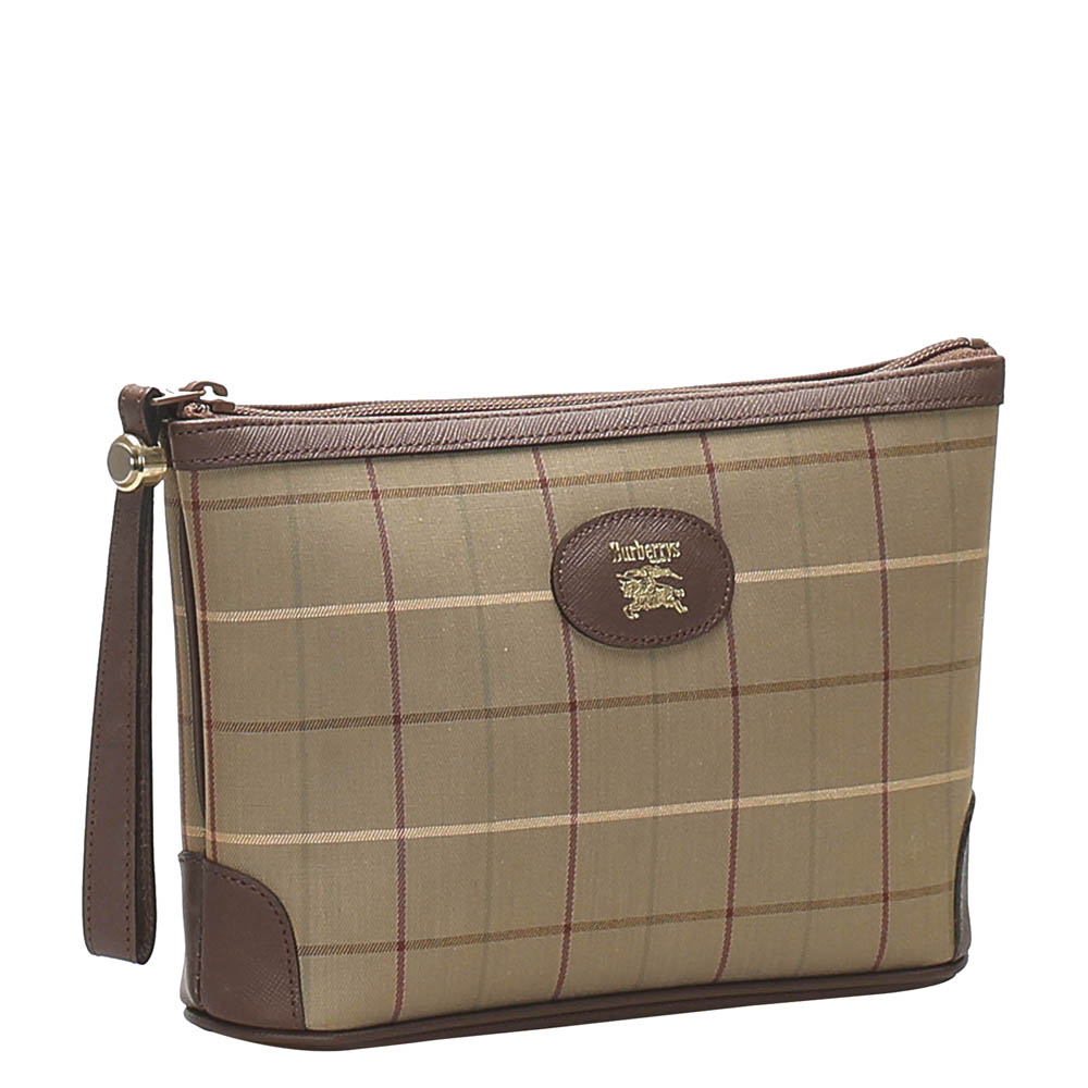 

Burberry Brown Plaid Canvas Vintage Clutch Bag, Beige