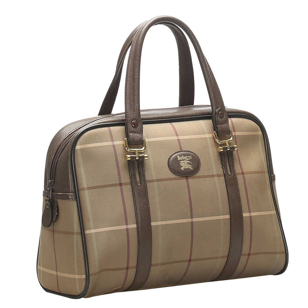 

Burberry Brown Plaid Canvas Vintage Boston Bag