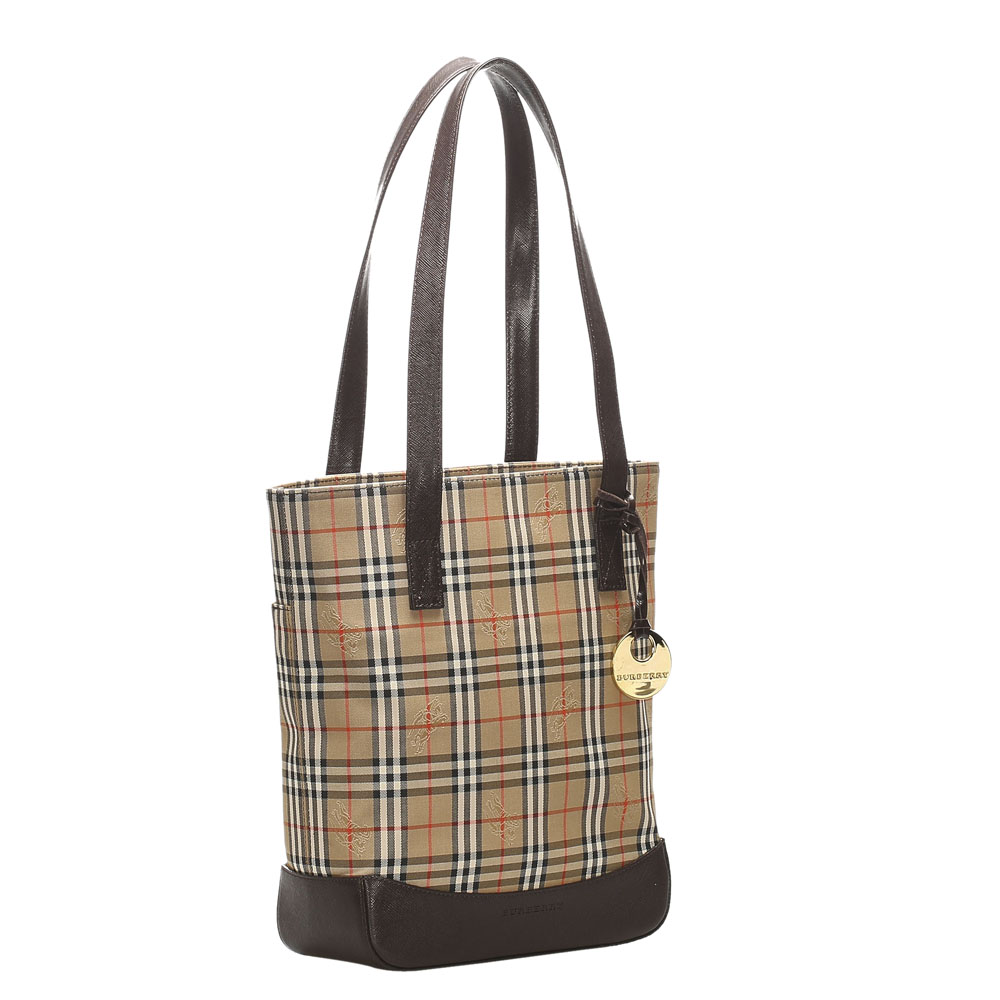 

Burberry Brown Haymarket Check Canvas Tote Bag, Beige