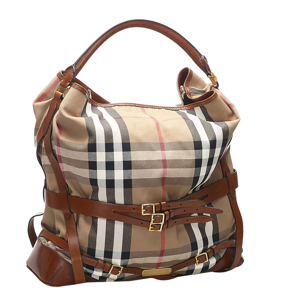 

Burberry Brown House Check Gosford Bridle Canvas Satchel, Beige