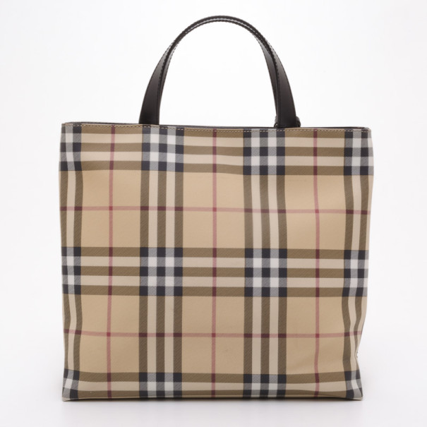 Burberry London Large Beige Nova Check Coated Canvas Shopper Tote