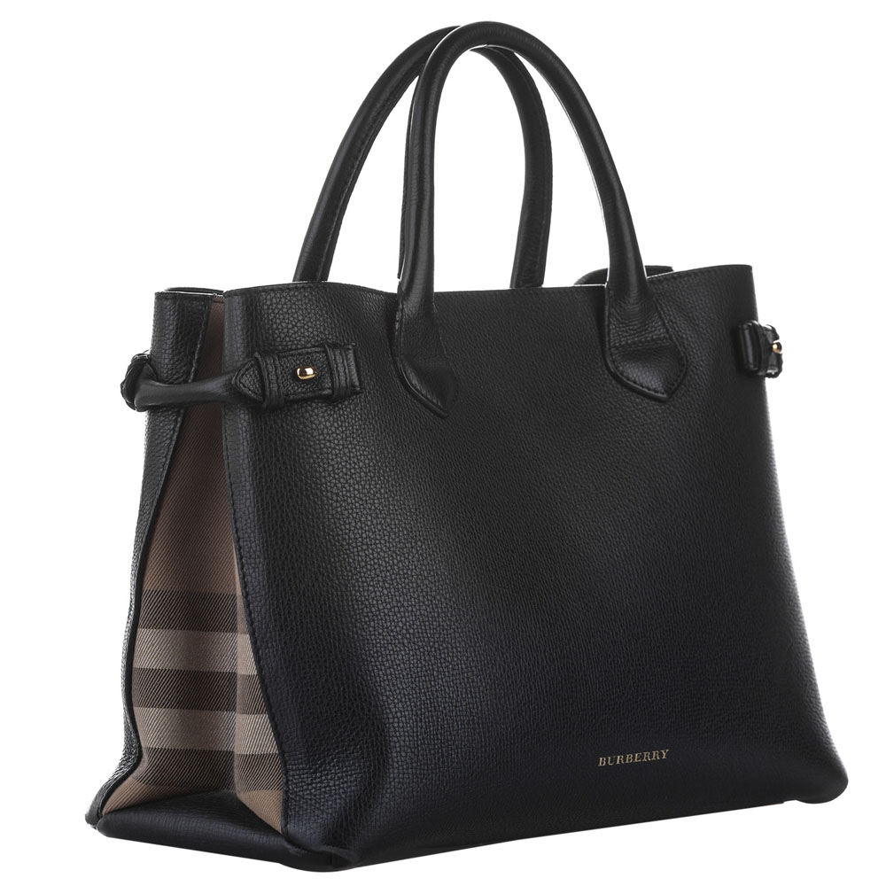 

Burberry Black Leather/Check Canvas Banner Tote Bag