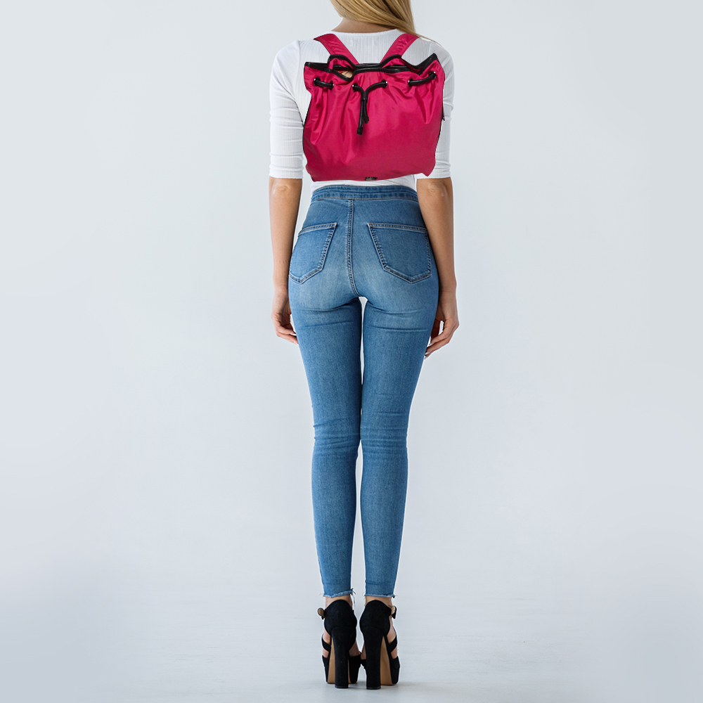 

Burberry Pink/Black Nylon and Leather Drawstring Backpack