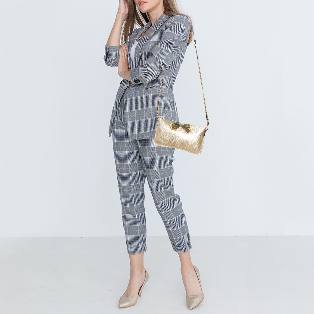 

Burberry Metallic Gold Leather Bow Peyton Crossbody Bag