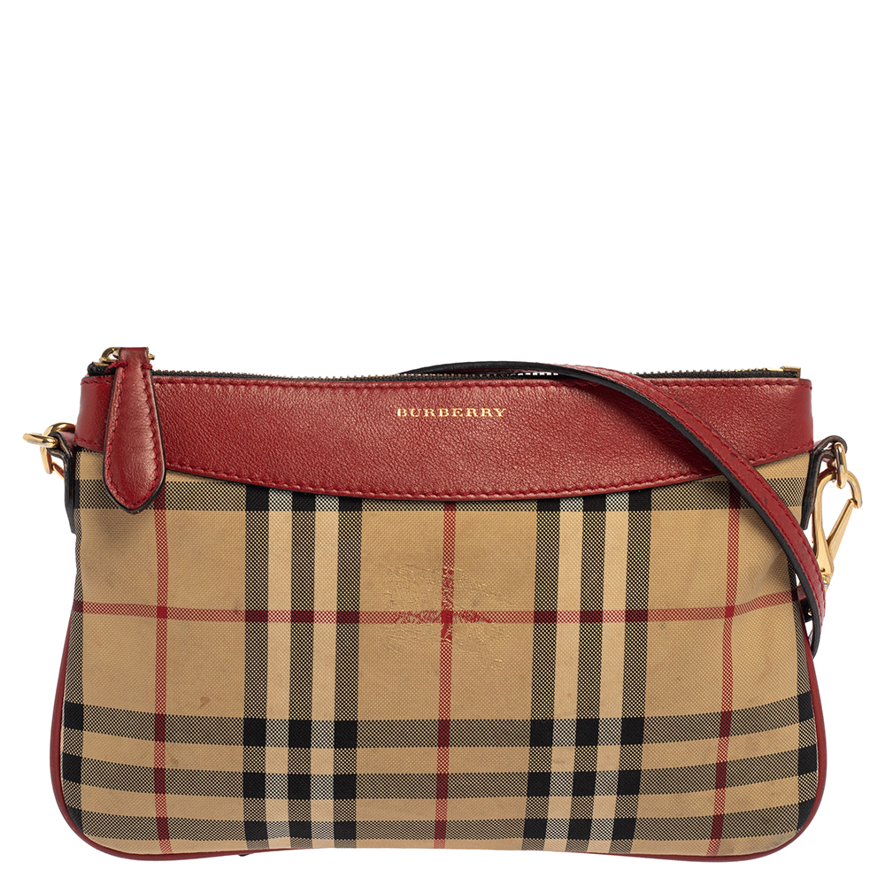 BurberryBurberry Red/Beige Haymarket Check Fabric and Leather Peyton ...