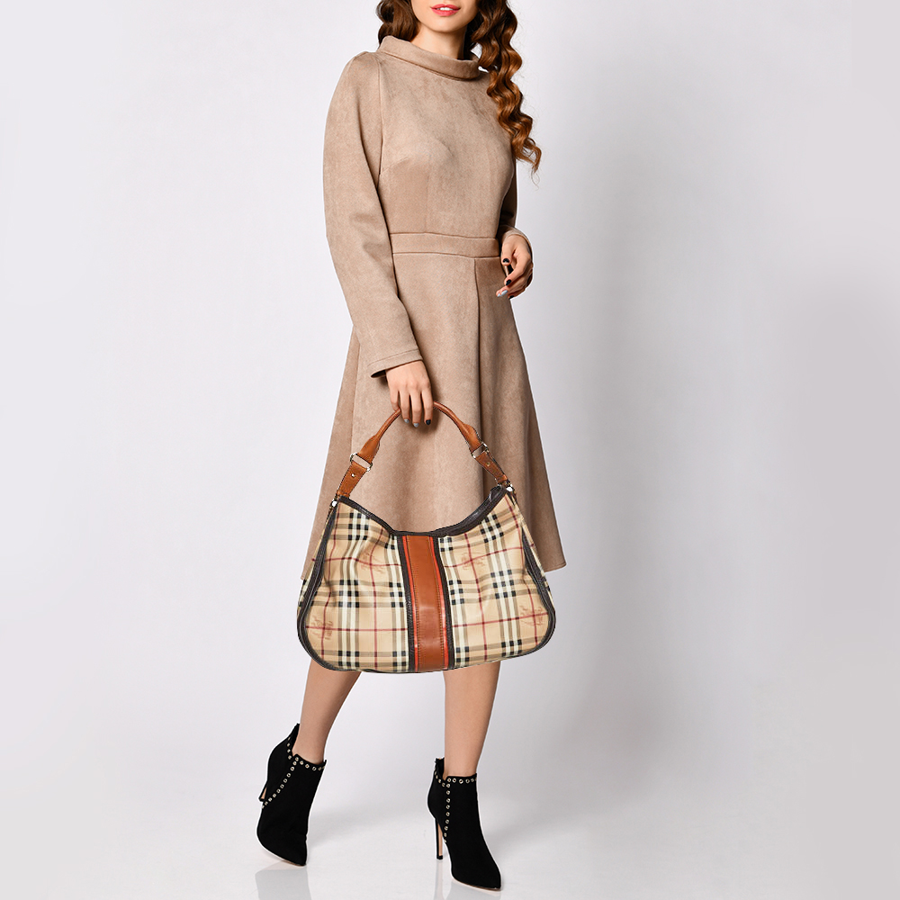 

Burberry Beige/Brown Haymarket Check PVC and Leather Hobo