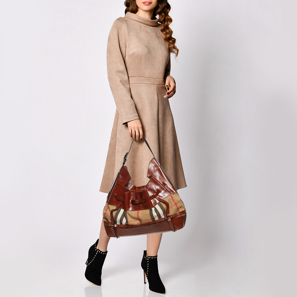 

Burberry Brown/Beige House Check Canvas and Leather Kenton Hobo