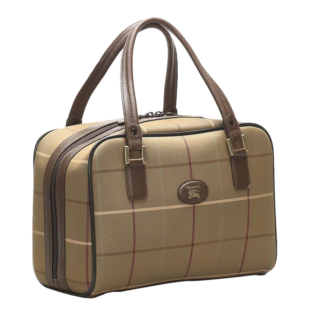 

Burberry Brown Plaid Canvas Boston Bag