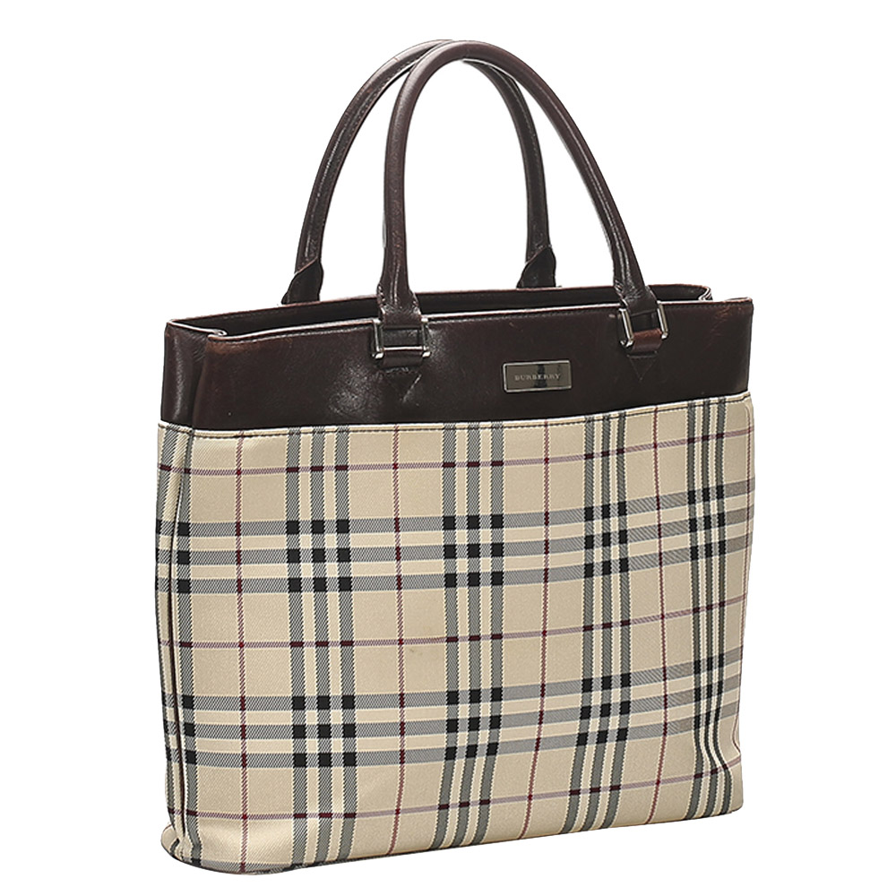 

Burberry Brown/Beige House Check Canvas Tote Bag