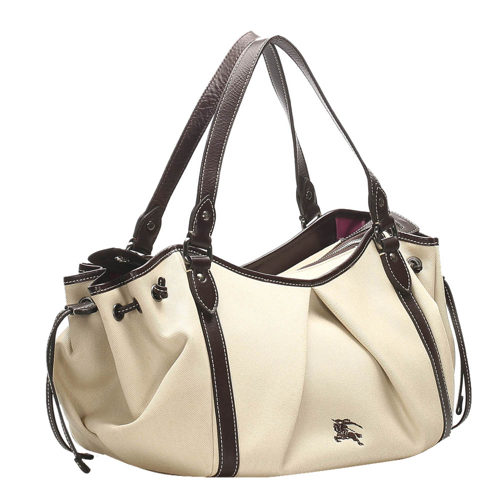 

Burberry White Leather Tote Bag, Black