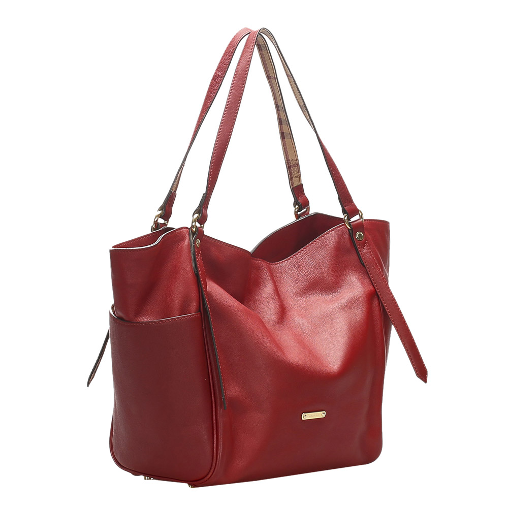 

Burberry Red Leather Canterbury Tote Bag