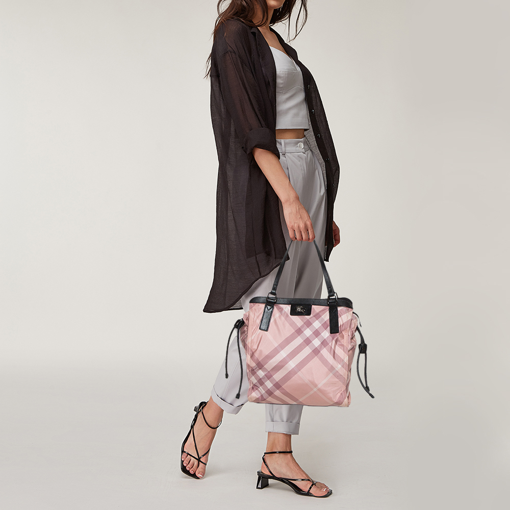 

Burberry Pink Check Nylon and Leather Buckleigh Tote