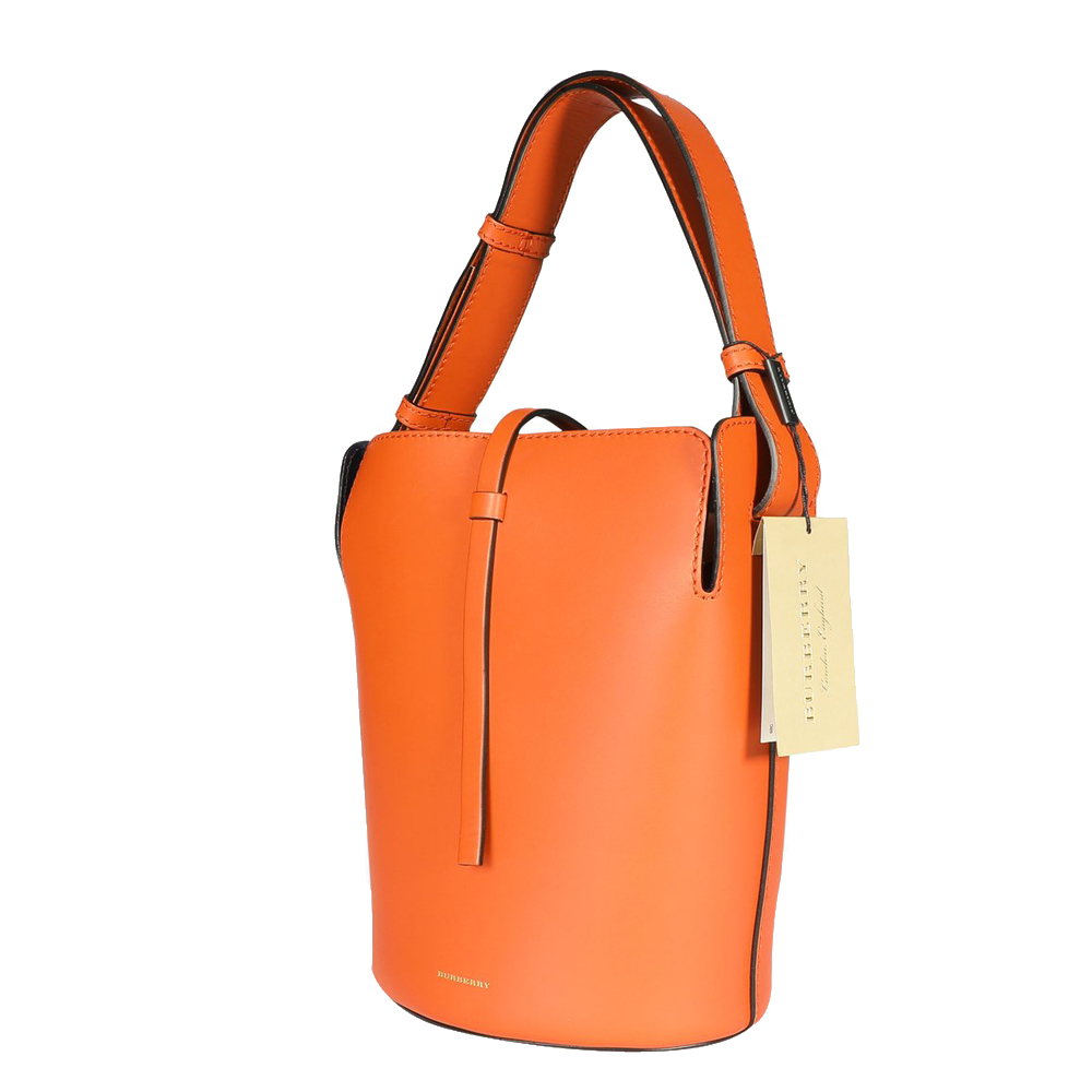 

Burberry Clementine Supple Leather Small Bucket Bag, Orange