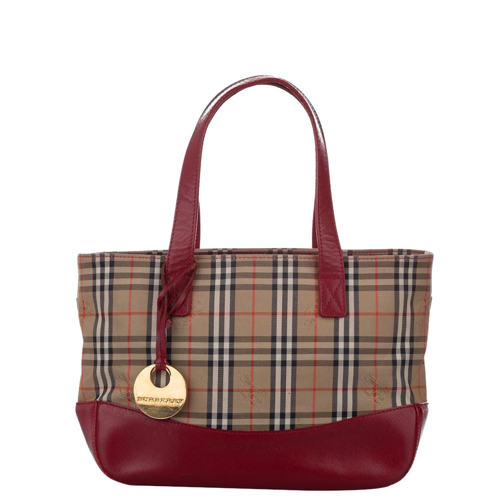 Pre-owned Burberry Brown/beige Haymarket Check Canvas Tote Bag