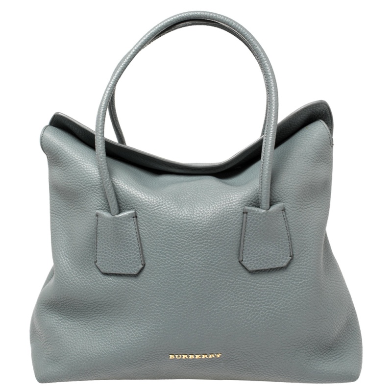 Pre-owned Burberry Grey Grained Leather Baynard Tote