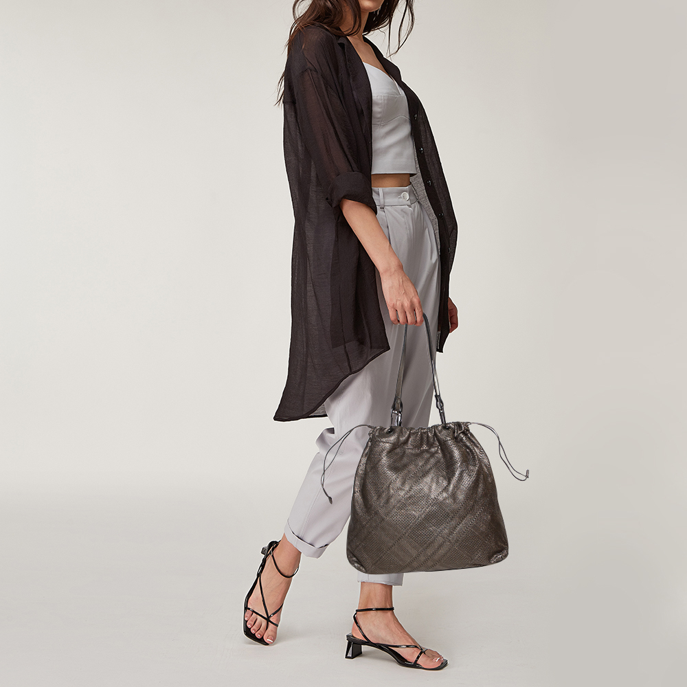 

Burberry Metallic Lasercut Soft Leather Drawstring Tote