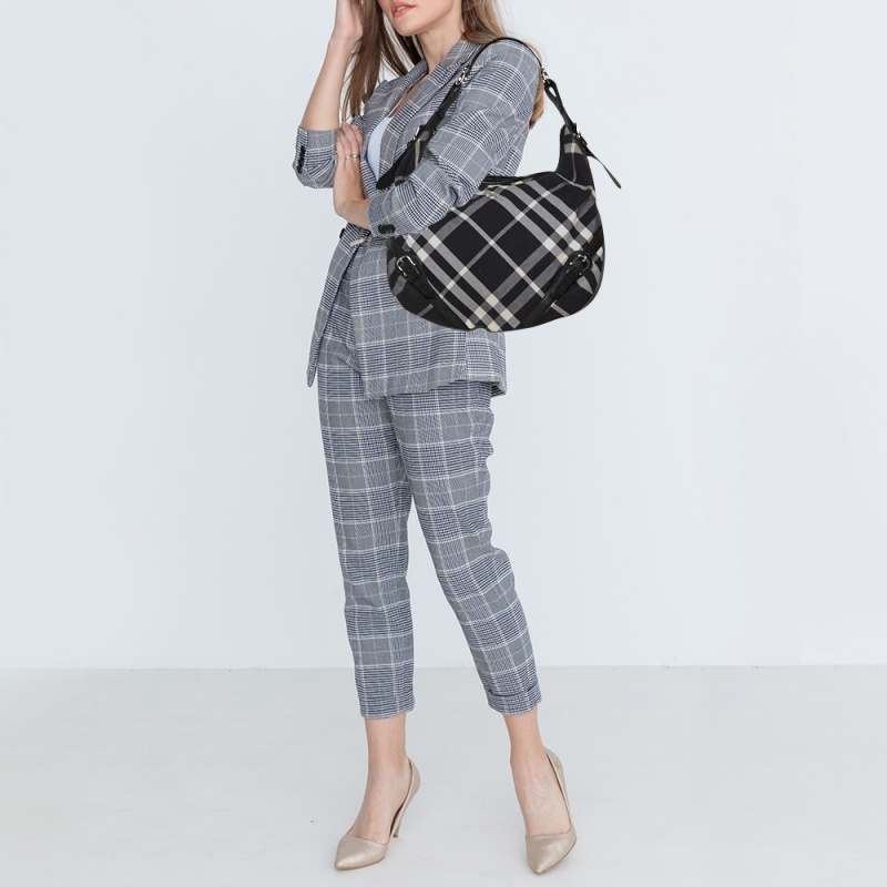 

Burberry Black Check Canvas and Leather Large Larkin Hobo