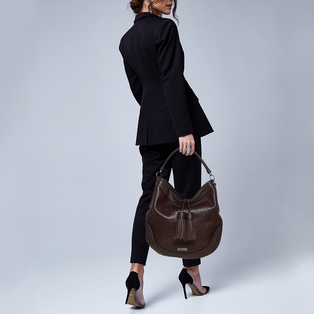 

Burberry Dark Brown Leather Tassel Hobo