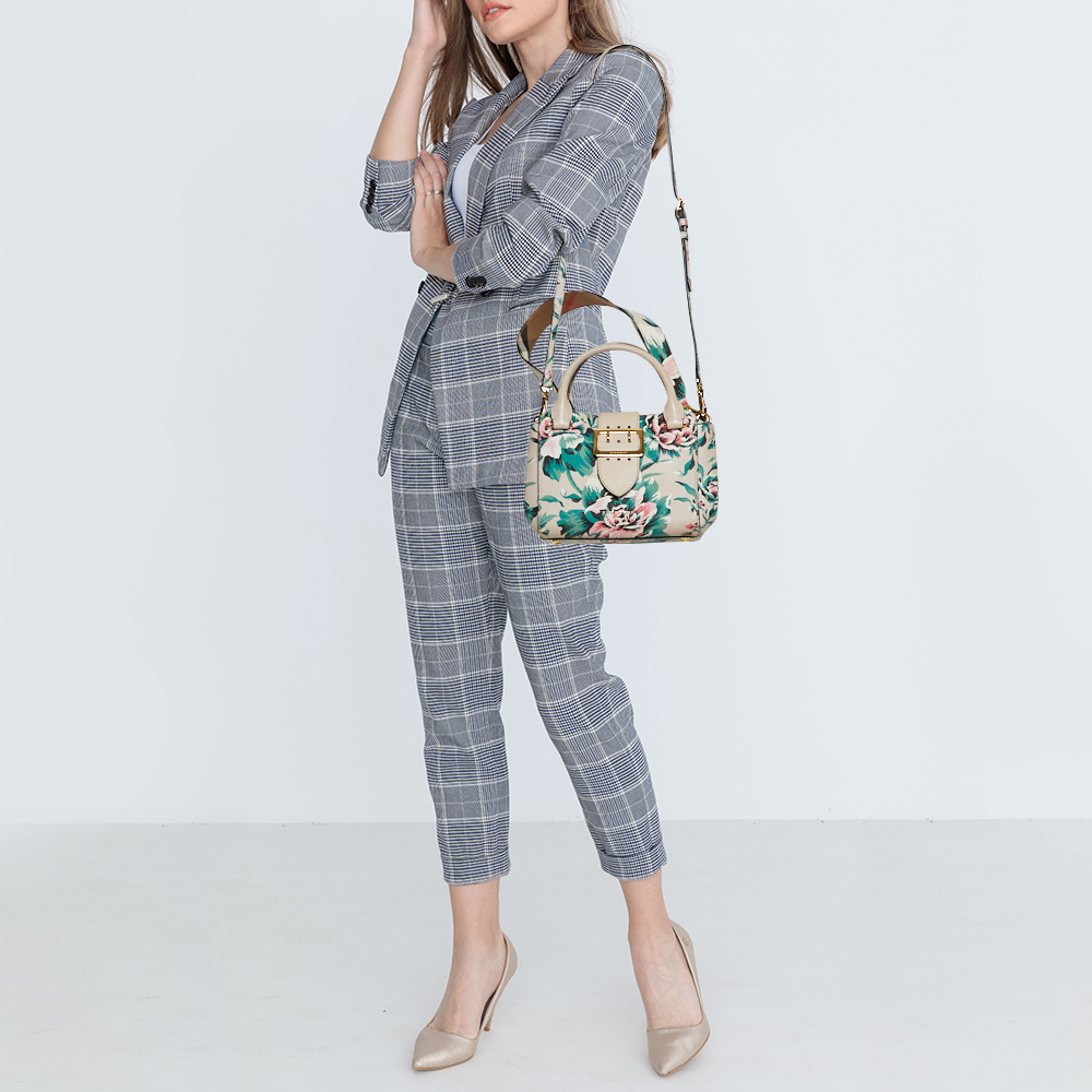 

Burberry Multicolor Floral Print Grained Leather Small Buckle Tote