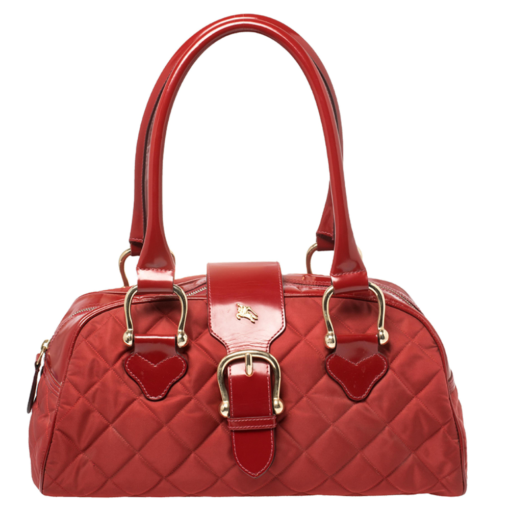 Pre-owned Burberry Red Quilted Nylon And Leather Satchel