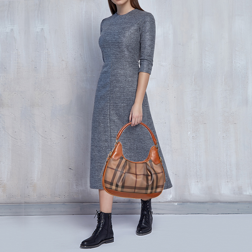 

Burberry Brown House Check PVC and Leather Brooklyn Hobo
