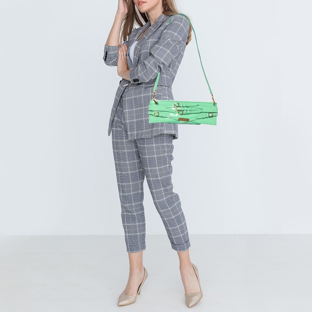 

Burberry Green Patent Leather Bridle Parmoor Clutch Bag