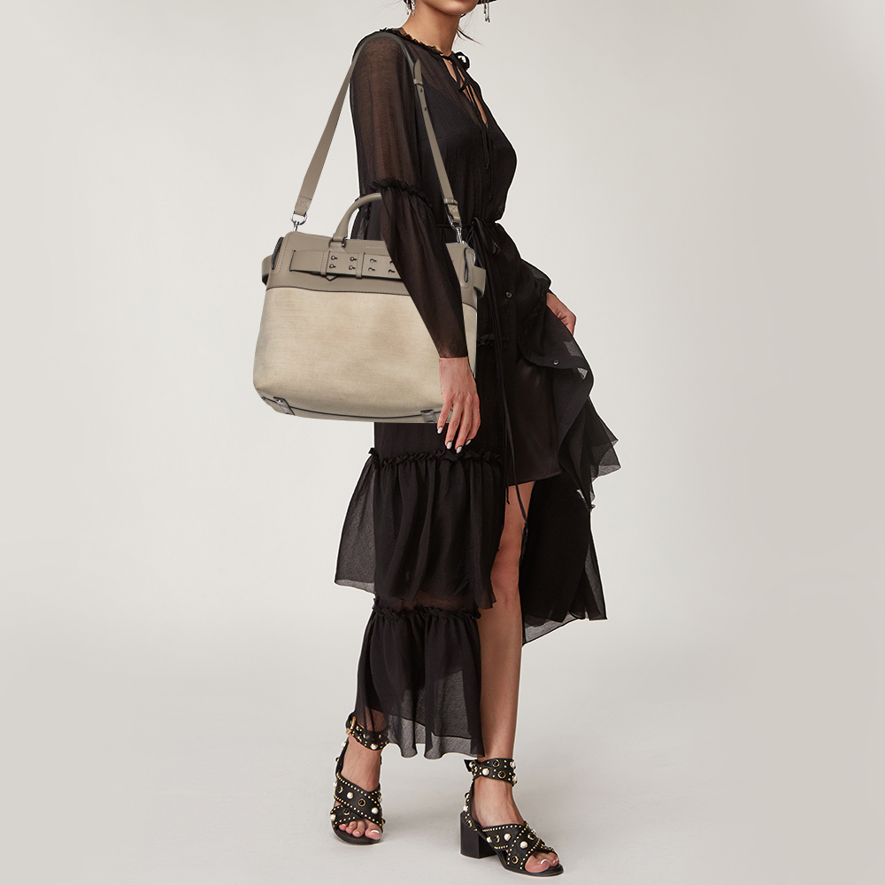 

Burberry Beige/Grey Canvas and Leather Medium Belt Tote