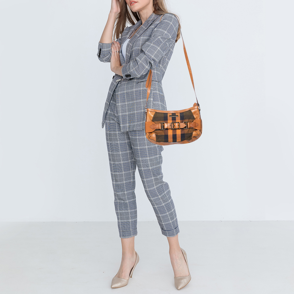 

Burberry Brown/Orange Check Canvas and Leather Belted Crossbody Bag