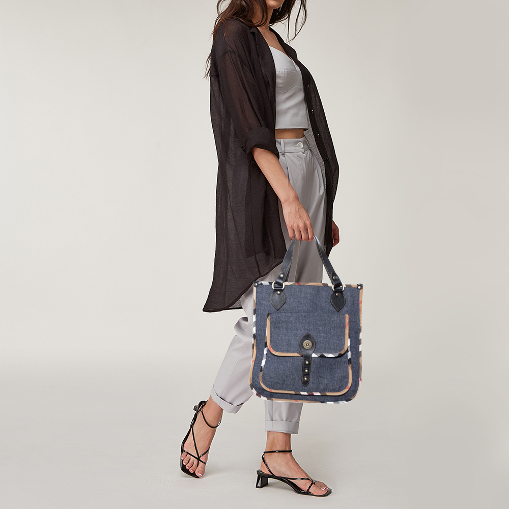 

Burberry Blue House Check Denim Front Pocket Tote