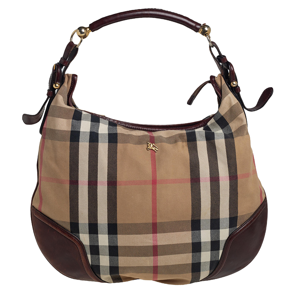 Burberry Beige/Brown House Check Canvas and Leather Hoxton Hobo