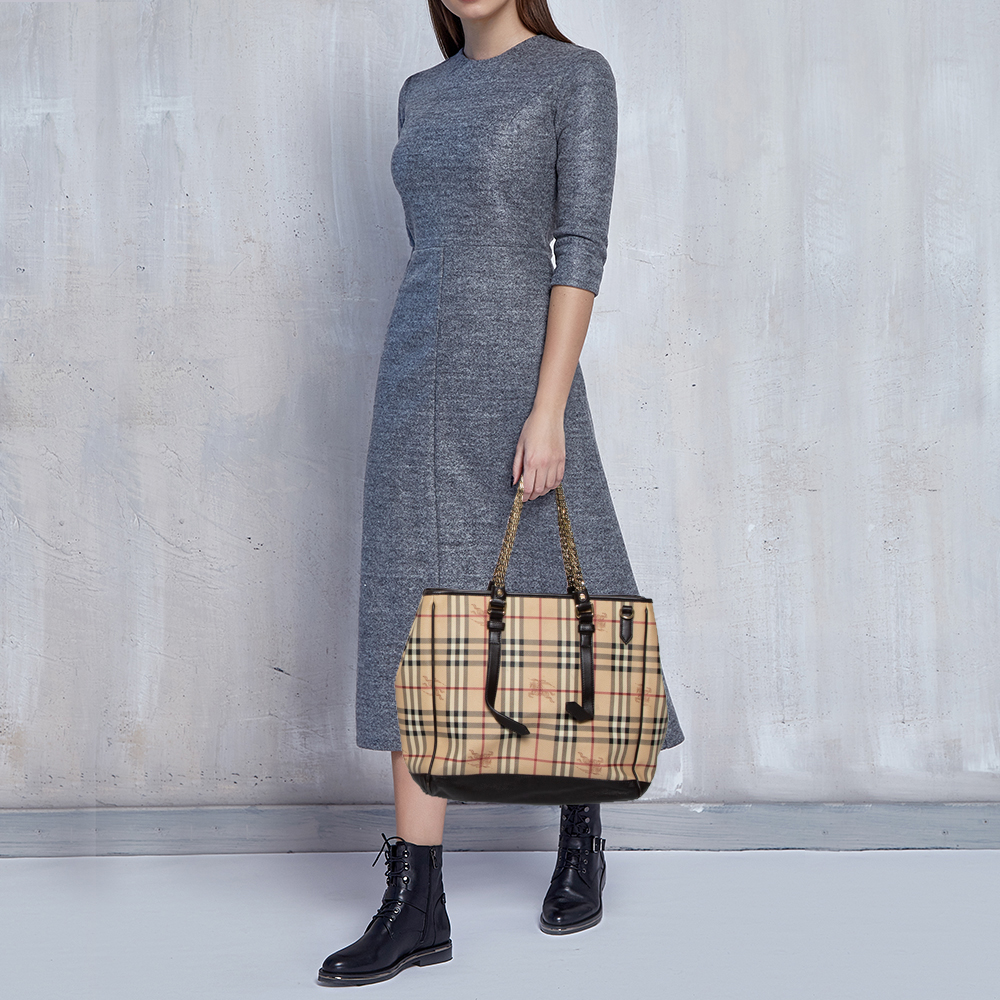 

Burberry Brown/Beige Coated Canvas And Leather Haymarket Check Tote
