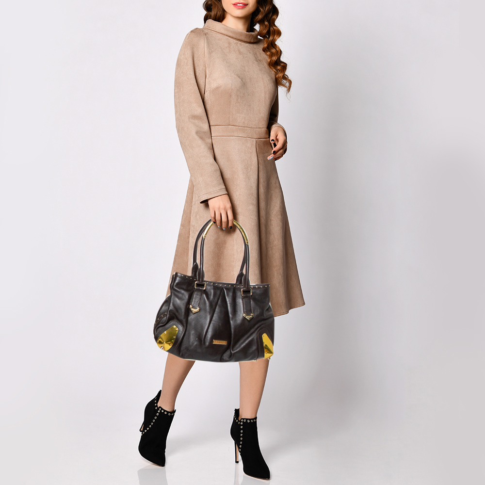 

Burberry Dark Brown Leather Harwood Studded Tote