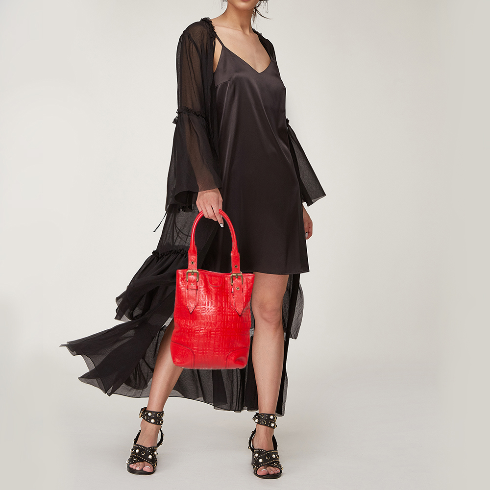 

Burberry Red Embossed Leather Buckle Tote