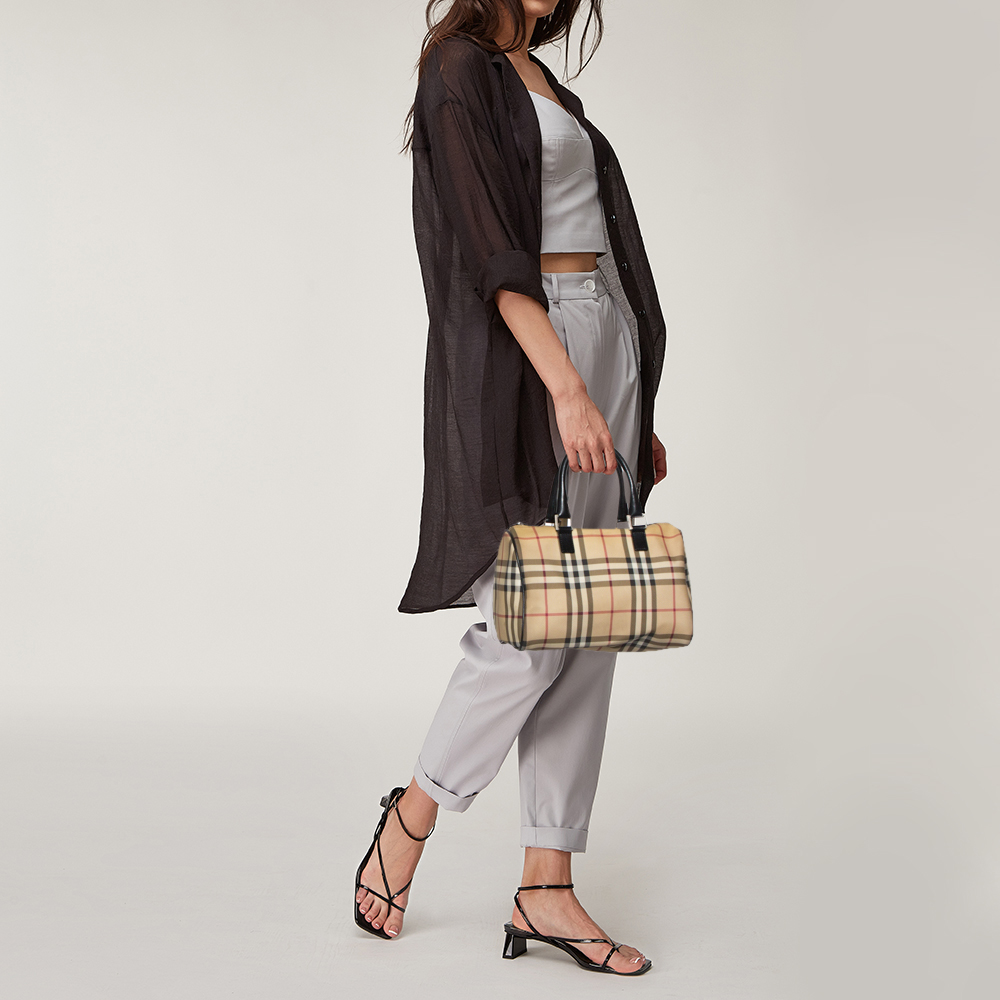 

Burberry Beige/Black Nova Check PVC and Leather Boston Bag