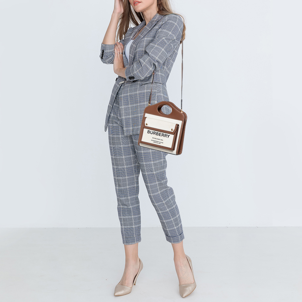 

Burberry Beige/Brown Canvas and Leather Mini Pocket Tote