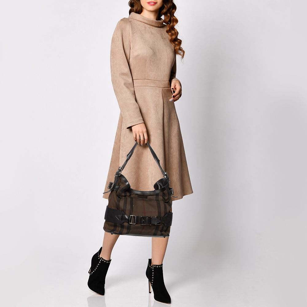 

Burberry Brown Canvas House Check Prorsum Vintage Hobo