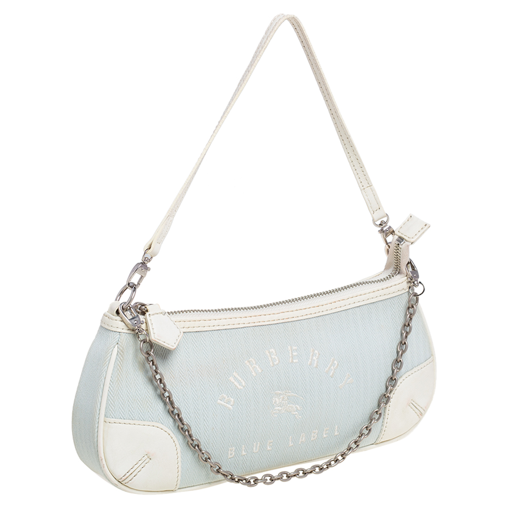 

Burberry Powder Blue/White Brocade Fabric And Leather Pochette