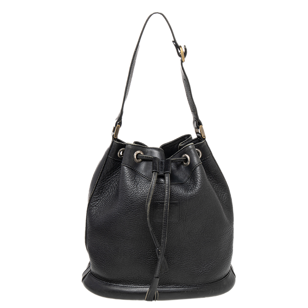 burberry black leather bucket bag