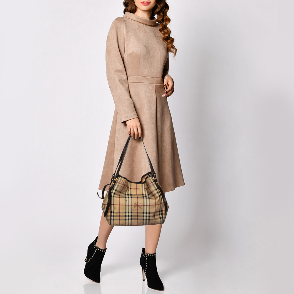 Burberry Beige/Brown Haymarket Check PVC and Leather Canterbury Tote