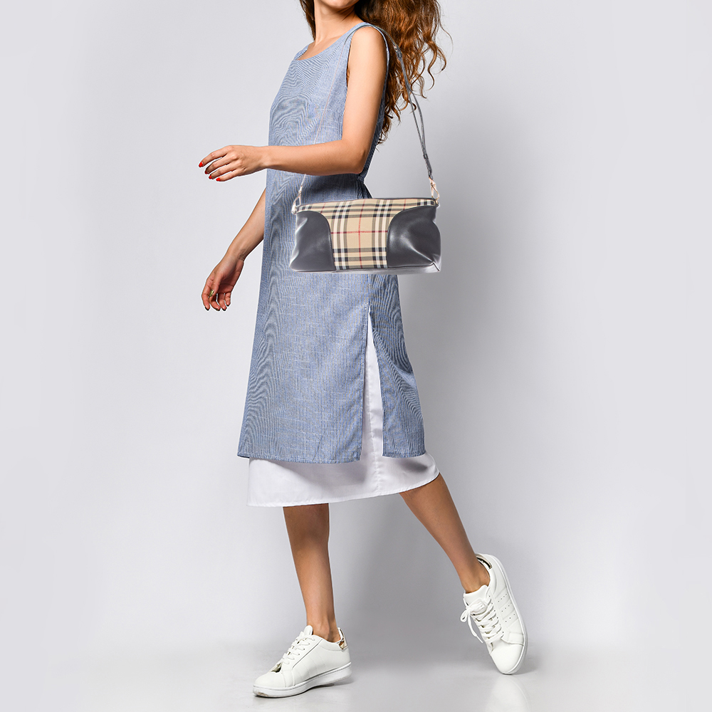 

Burberry Beige/Black Housecheck Coated Canvas And Leather Shoulder Bag